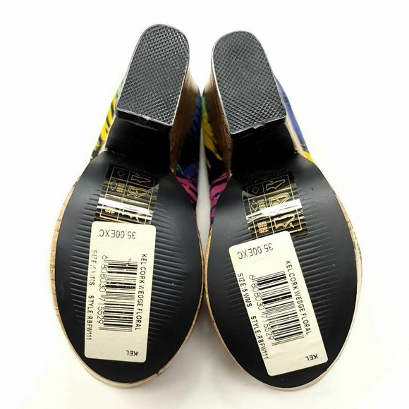 Ribbon Multicolour Chunky Platform Block Heels Shoes UK 5 EU 38 Peep Toe - Picture 8 of 8